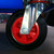 Excelsior 455 Litre Steel Frame Plastic Container Trolley Watertight, close-up of the wheel and metal frame highlighting durability and sturdy design.