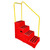 Excelsior 4 Tread Heavy Duty Plastic Safety Step With Hand Rail, red and yellow industrial safety step with four treads and a handrail for secure climbing and enhanced safety.
