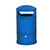 Leafield Round Heritage Outdoor Litter Bin 110 litre, blue cylindrical outdoor waste bin with a rounded lid and open top for litter disposal.