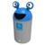 Leafield Space Buddy School Litter Bin 75 Litre, blue and grey cylindrical school litter bin with a smiling alien face design on the lid and a paper disposal icon, suitable for educational environments.