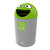 Leafield Buddy School Litter Bin 75 Litre, a grey and green recycling bin with a cartoonish smiling face on the lid and a mixed recycling label indicating its use for general waste and recyclables.