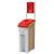 Leafield 82 Litre Midi EnviroBin Indoor Recycling Bin, modern beige and red recycling bin with a large opening on top for plastic bottles and an informational sign above, designed for indoor waste separation.
