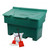 Excelsior 200 Litre 250kg Green Grit Bin - Optional Salt, a durable green grit and salt storage bin with lid, accompanied by a bag of de-icing salt and two small shovels for winter road and walkway treatment.