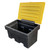 Excelsior 350 Litre Grit Storage Bin Kit With 350kg Rock Salt, black and yellow grit storage bin with an open yellow lid showing a large black container inside for storing grit and rock salt.