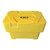 Excelsior 115 Litre Grit Storage Bin Kit With 100kg Rock Salt, yellow plastic grit storage container with lid marked 'GRIT' for winter road salt storage.