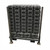 ZND Stillage For Rubber Block Feet, a stack of black rubber blocks stored on a metal frame for industrial use.