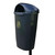 Leafield Regent Hooded Post / Wall Litter Bin 50 Litre, black outdoor waste bin with hooded lid and signage for waste disposal.