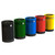 Leafield Super Monarch Open Top Litter Bin 85 Litre, colorful outdoor waste bins in black, green, blue, red, and yellow, for public trash disposal.