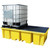 Romold Double IBC Soft Covered Bunded Spill Pallet 1140L Sump BB2C, a bunded spill containment pallet with a yellow base and black top, fitted with an IBC container for hazardous liquid storage.