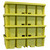 Romold BB2FW Double IBC Spill Pallet Bund Inc Grid Deck 1150L Sump 4 Way Forklift, stack of yellow polypropylene spill pallets with square grid decks and four-way forklift entry.