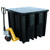 Romold BB1FWR Recycled IBC Spill Pallet Bund Grid Deck 1150L Sump 4 Way Forklift, black plastic spill containment pallet with grid deck and forklift access, designed for storage and transportation of IBC tanks.