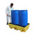 Romold BP2 2 Drum Bunded Spill Pallet 240ltr Sump, a yellow spill containment pallet with two large blue drums on top, designed for industrial spill management and hazardous liquid containment.