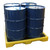 Romold BF4X Low Profile 4 Drum Bunded Workfloor 75ltr Sump, blue drums placed on a yellow spill containment pallet.