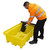 Romold BP2FW 2 Drum Bunded Spill Pallet 230ltr Sump, a yellow spill containment unit with a person placing a black container inside for safe storage of drums.