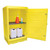 Romold PSC5 1520mm High COSHH Bunded Storage Cabinet With Lock, yellow chemical storage cabinet with shelves and chemical containers inside.