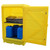 Romold PSC5 1520mm High COSHH Bunded Storage Cabinet With Lock, yellow chemical storage cabinet with lock and multiple shelves containing safety drums and chemical containers.