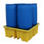 Romold BP4XL 4 Drum Spill Pallet Bund Large 440ltr Sump, Blue drums placed on a yellow spill containment pallet with a black perforated top.