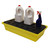 Romold 31 Litre Drip Spill Tray With Mesh Grid ST30, yellow spill tray with black mesh grid holding cleaning bottles and spray.