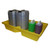 Romold 63 Litre Drip Spill Tray With Mesh Grid ST60, yellow spill tray with metal containers and colorful bottles on top