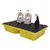 Romold 63 Litre Drip Spill Tray With Mesh Grid ST60, a large yellow spill containment tray with a black mesh grid surface, designed for holding cleaning bottles and spray bottles.
