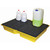 Romold 104 Litre Drip Spill Tray With Mesh Grid ST100, yellow spill tray with black mesh surface holding bottles.