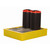 Romold 100 Litre Drip Spill Tray With Mesh Grid BB100, yellow spill containment tray with two black barrels on top with red lids.