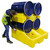 Romold DB4 2 Drum Horizontal Spill Pallet Bund 400ltr Sump, yellow plastic spill containment pallet with four blue drums stacked on top, used for safe storage and spill containment of hazardous liquids.