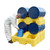 Romold DBC 2 Drum Stacker Horizontal Spill Pallet For DB4, a yellow spill containment pallet with blue drums and a person handling a blue drum.
