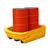 Romold 2 Drum Pallet Converter Bund PALCON2, industrial drum handling and containment system with two drums placed on a yellow plastic pallet with safety bumpers.