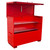 Romold CS9 Chemstor Storage Box, red industrial storage unit with a hinged lid, featuring two adjustable metal shelves inside for chemical storage, designed to measure 1585mm x 675mm x 1278mm with a shelf.