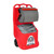 Fentex General Use Spill Kit Wheeled Mobile Cart SM2GP, red mobile spill cleanup kit with gray absorbent pads, roll of absorbent material, and storage compartments.