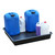 Romold 64 Litre General Use Drip Spill Tray TT64, black spill tray with multiple blue and white plastic containers for liquids.