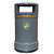 Roadware Derwent 120 Litre Outdoor Heritage Litter Bin, a large grey outdoor trash can with a gold stripe and a recycling icon on the front