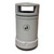 Roadware Derwent 120 Litre Outdoor Heritage Litter Bin, large cylindrical outdoor trash bin with a rectangular opening and a black circle symbol depicting waste disposal.