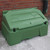 Excelsior 400 Litre Lockable Lidded Outdoor Storage Box, green weatherproof plastic storage container with lockable lid.
