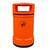 Roadware Derwent 120 Litre School Playground Litter Bin, bright orange cylindrical litter bin with a black base and a top opening, featuring a black infographic icon of a person throwing trash into a bin.