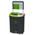 Leafield 110 Litre Meridian Dual Waste Stream Recycling Bin, a dual-compartment recycling waste bin with green and white colors, designed for mixed recycling and general waste, featuring a signboard on top with recycling symbols and information.