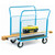 GPC Flatbed Platform Trucks with Mesh Sides & Ends 500kg Load, a mobile platform cart with a blue metal frame, wooden base, mesh sides, and large wheels, used for transporting heavy items.