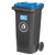 GPC 120 Litre Recycling Wheelie Bin, plastic waste bin with blue lid and black body, designed for recycling paper, cans, and general waste.