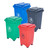 GPC 50 Litre Grey, Red, Green or Blue Lidded Bin On Feet, colorful waste disposal bins with foot pedals and lids in blue, black, green, and red for waste management.