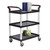 GPC Proplaz 3 Shelf Table Trolley, black and silver multi-tier mobile utility cart with caster wheels and side handles for easy movement.