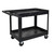 GPC Large Multi-Purpose Shelf Trolley With Cup Holder & Tool Compartments, black plastic utility cart with wheels for easy mobility, featuring multiple storage compartments and a cup holder.