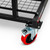 Armorgard BR1 Bundlerack Worksite Material Handling Trolley, close-up of a heavy-duty metal wire basket with a sturdy black frame and a red caster wheel for easy mobility.