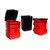 Roadware 40L Rydal Dog Waste Bin Post / Wall Mount, red and black dog waste bin with open lid, black waste bin, and stacked red dog waste bins with closed lids.