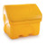 Jonesco 400 Litre 500kg 14 CuFt Grit Salt Storage Bin, yellow plastic container with a secured lid designed for storing grit or salt.