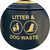 Roadware 90L Coniston Floor Mount Dog Waste Bin, blue outdoor dog waste disposal bin with labeled icons for litter and dog waste.