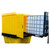 Jonesco Lockable Hard Covered IBC Bunded Spill Pallet HC1-YE-YE, yellow spill containment system with lockable cover and white IBC tank on black forklift.