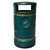 Roadware Derwent 120 Litre Classic Heritage Litter Bin, green outdoor trash receptacle with a gold stripe and a recycling icon on the front.