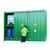 Emtez DPU24-6 24 Drum / 6 IBC Bunded Storage Cabinet, large green industrial storage unit with warning signs, containing drums and IBC tanks inside, designed for hazardous material storage.