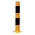 QMP Industrial Protective Steel Posts, yellow and black striped safety bollard for industrial safety and perimeter protection.